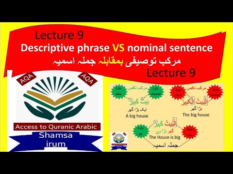 Quranic Arabic ..lecture 9..descriptive phrase VS nominal sentence.. مرکب توصیفی بمقابلہ جملہ اسمیہ