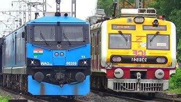 Dangerous Honking Powerful WAG-12B Loco Leads Freight Train+Katwa Howrah ICF Local Skip Railgate
