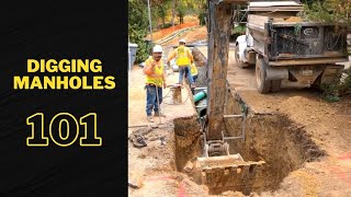 101 Digging a manhole with an excavator.