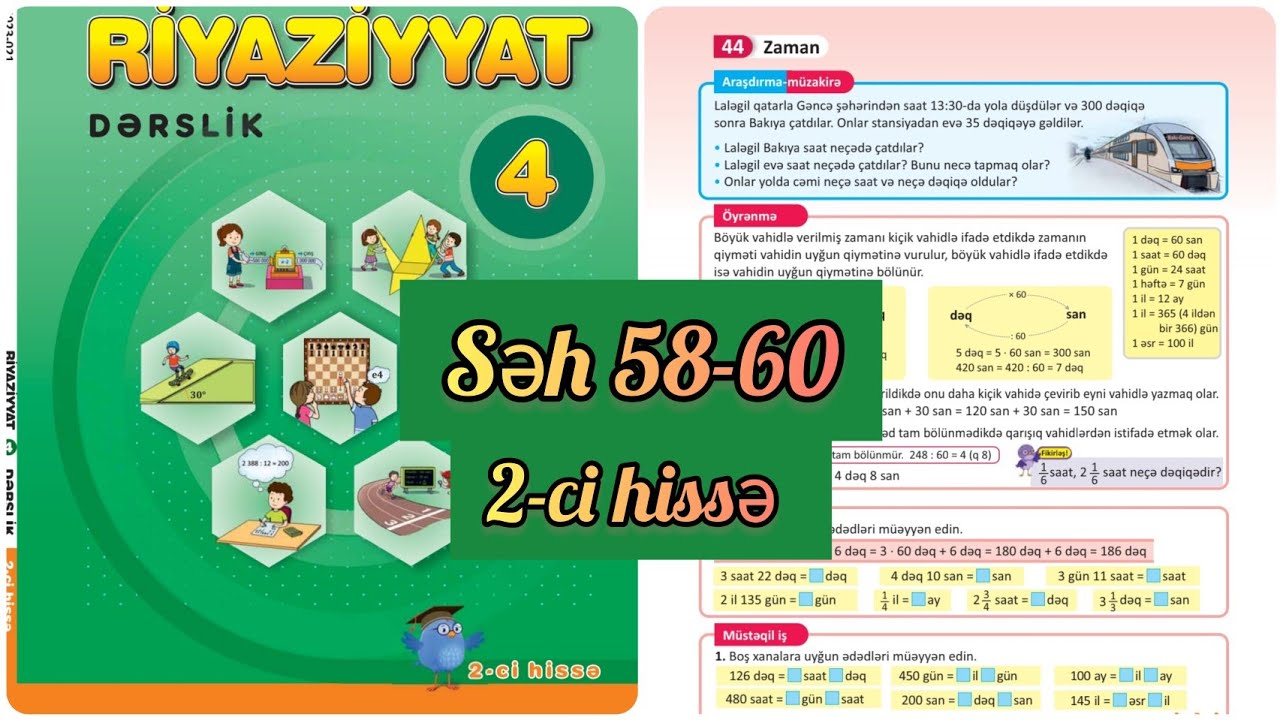 4-cü sinif Riyaziyyat dərslik səh 58,59,60. 2-ci hissə. Zaman