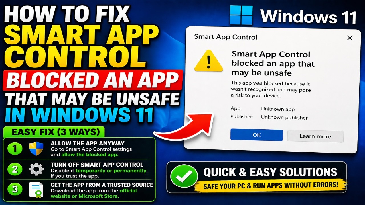 Smart App Control Error How To Fix Smart App Control Blocked An App That May Be Unsafe In ...