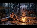 Solo Camping in the Jungle - Arthur Cozy Shelter During a Heavy Thunderstorm | RDR2 ASMR
