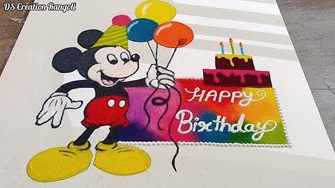 Happy Birthday  🥳🎂 🎉 Rangoli / Mickey mouse rangoli for birthday / birthday kolam