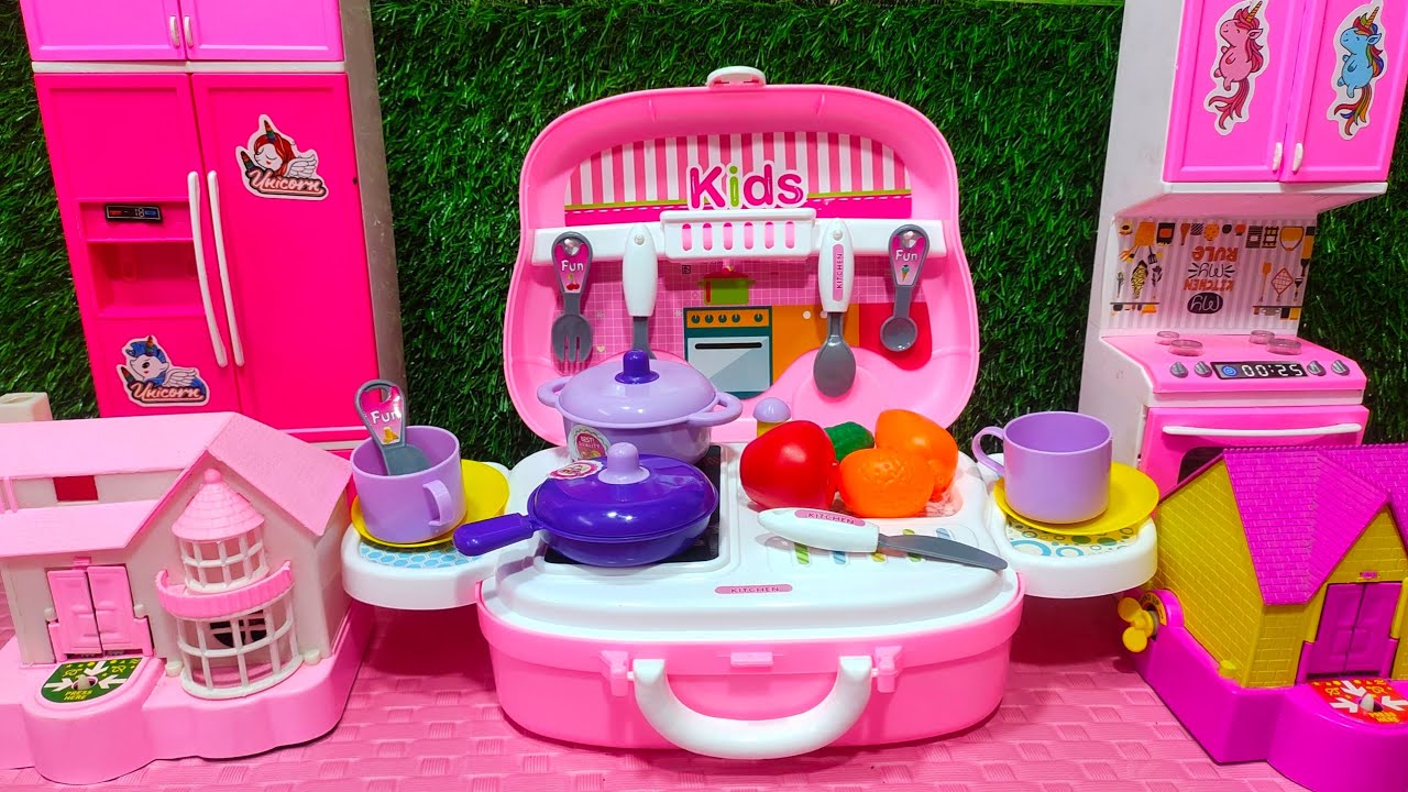 7 Minutes Satisfying With Unboxing Barbie princess Pink Kichen Set | Puppy House Collection | ASMAR 