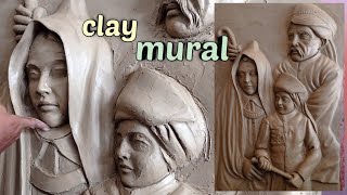 making of a clay mural painting// with water based clay..