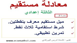 الثالثة إعدادي : معادلة مستقيم الحصة 2  : ميل مستقيم معرف بنقطتين، شرط استقامية ثلاث نقط