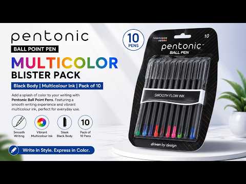 Pentonic Ball Point Pen Multicolor Blister Pack: 10 Vibrant Colors with Stylish Black Body