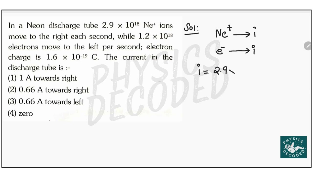 In a Neon discharge tube 2.9 * 10^18 Ne+ ions move to the right each second, while 1.2 * 10^18