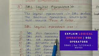 Explain Logical Operator | SQL Operators in DBMS in Hindi