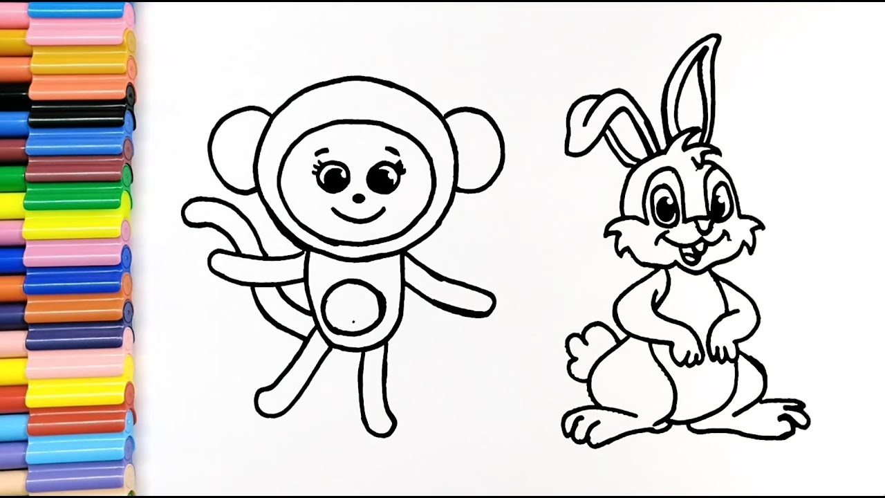 Monkey & Rabbit Drawing & Coloring Video For Kids &Toddlers MAGIC