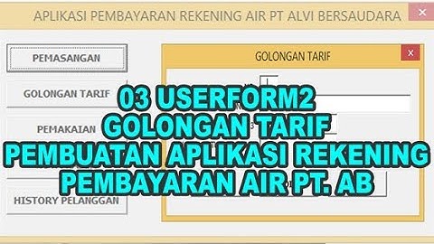 03 Userform2 Golongan Tarif VBA Excel Pembuatan Aplikasi Pembayaran Rekening Air PT AB