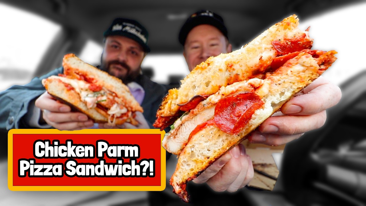 Eating A Chicken Parm Sandwich But With Pizza Slices As The Buns