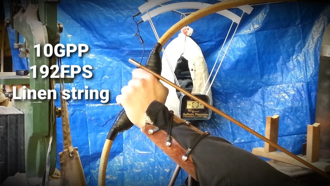 Primitive Bamboo Bow Testing- High Performance LINEN Bowstring - 100% ...