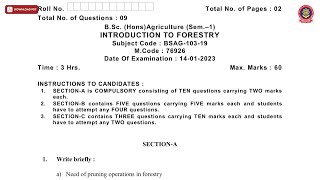 BSC 1ST SEM HONS AG INTRODUCTION TO FORESTRY JAN 2023 | PTU