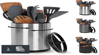 Nigelia Extra Large Kitchen Utensil Holder 360 Rotating Stainless Steel Cooking Utensil