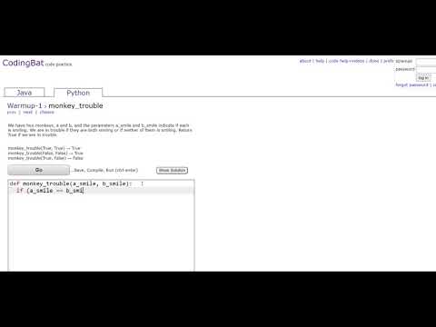 Warmup-1 (monkey_trouble) Python Tutoriall || Codingbat.com