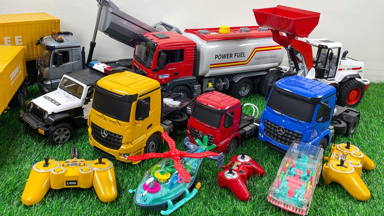 Unboxing Mobil Mainan R/C Truck Traler, Truk kontrakn, Truk Tanki, Mobil Polisi