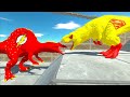 YELLOW SUPERMAN T-REX vs FLASH SPINOSAURUS DEATH FALL - Animal Revolt Battle Simulator