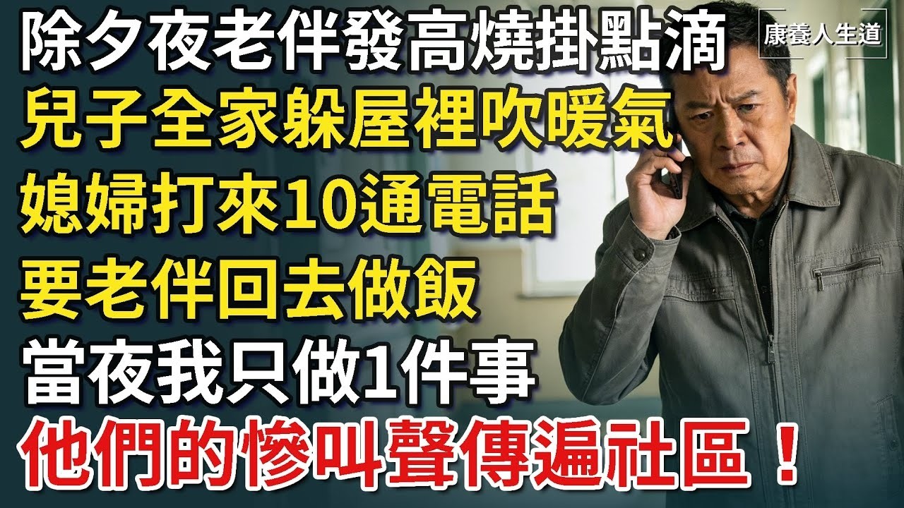 除夕夜 老伴發高燒掛點滴，兒子全家躲屋裡吹暖氣，媳婦打來10通電話，要老伴回去做飯，當夜我只做1件事，他們的慘叫聲傳遍社區！​【康養人生道】 #康養人生道 #上了年紀該明白的事 #養老 #聰明老