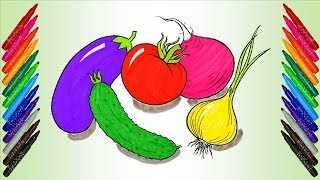 Vegetables Coloring Pages l Learn Colors with Markers l Learn names of Vegatables for Kids Children