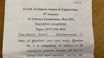Machine learning question paper || Btech MDU 2024 G-scheme paper