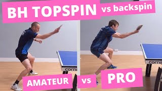 Backhand topspin vs backspin - Amateur vs Pro technique in slow motion