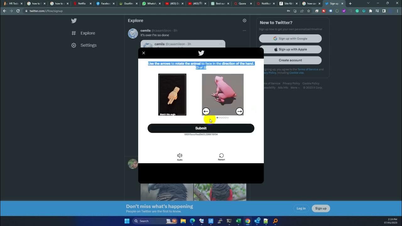 Captcha use the arrows to rotate the animal to face in the direction of