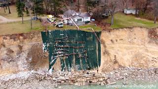 Complete Devastation Erosion In Stevensville. Powerful Lake , Michigan Homes Falling IN Done Footage