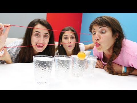 Kız oyunları. Ayşe, Sevcan ve Ümit, pinpon topu ile challenge yapıyorlar! Eğlenceli video.