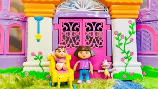 Dora The Explorer Toys Castle BABYSITTING Little Sister Learning SPANISH Words