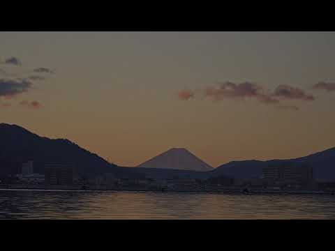 【４K】冬の諏訪湖の景色　富士山 下諏訪から岡谷