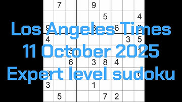 Sudoku solution – Los Angeles Times 11 October 2025 Expert level