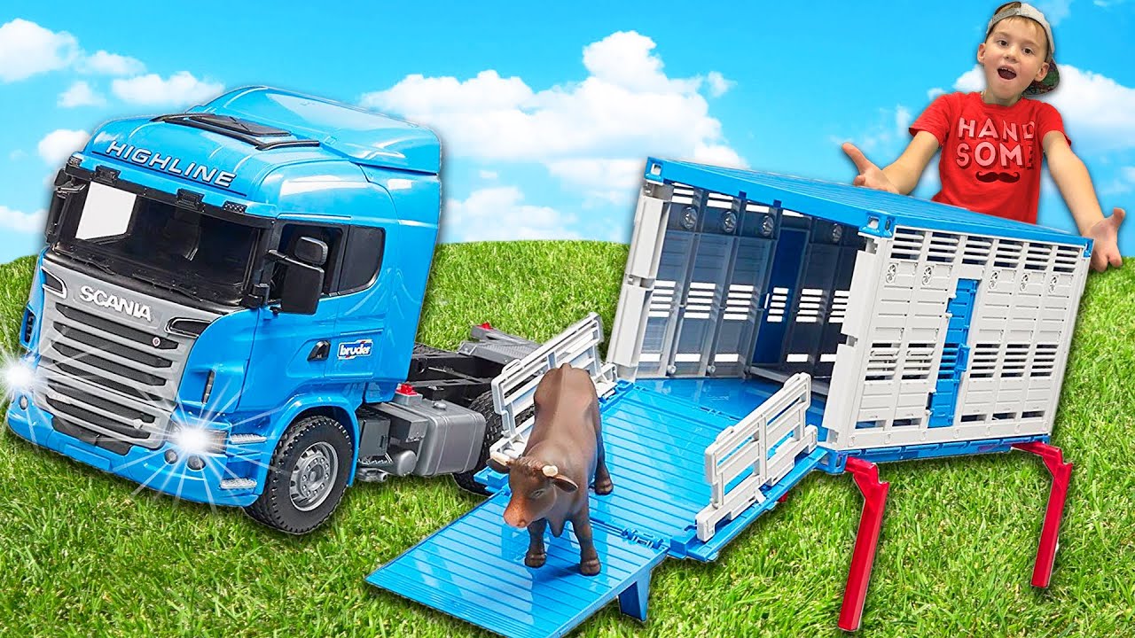 Мультики для детей про Машинки BRUDER Экскаватор, бетоновоз, трактор и другие строительные машинки