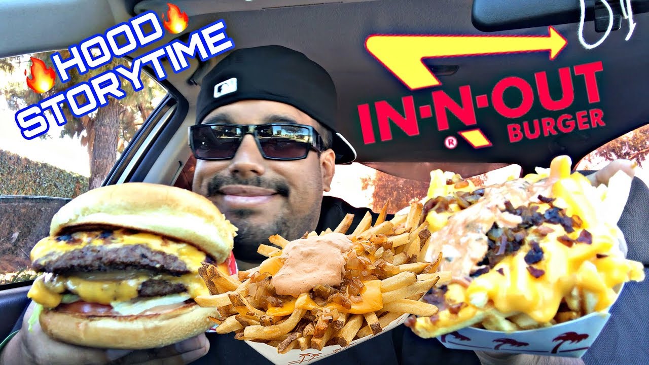 IN-N-OUT ANIMAL STYLE FRIES + DOUBLE CHEESEBURGER MUKBANG/HOOD STORYTIME