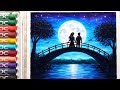 How to Draw Scenery of Moonlight with Oil Pastel step by step #drawing #art #scenery 