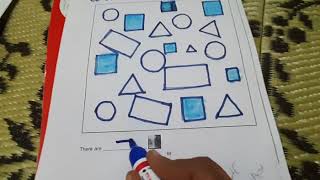 SHAPES-WORK SHEET-find the squares and color them blue for pre school K K ICSE