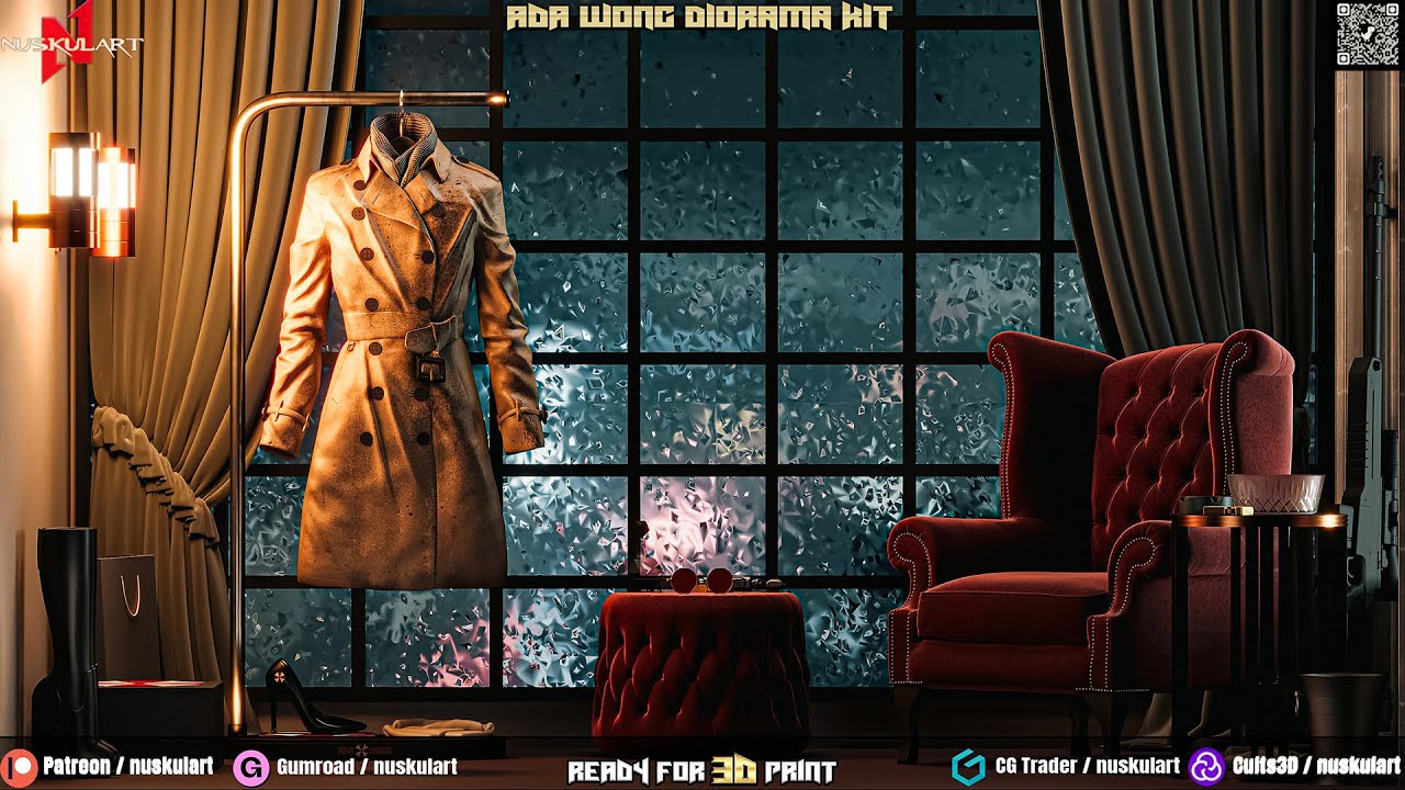 Ada Wong - Noir Room 3D Printing STL - Legendary Capcom Collectible Diorama Bundle Set