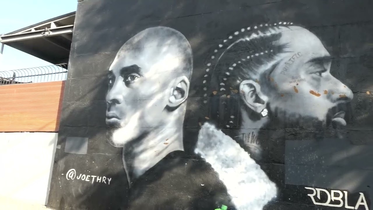 Kobe Bryant Nipsey Hussle Art Mural Sunset Blvd Los Angeles California USA December 21, 2025