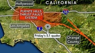 Friday's 5.1 earthquake was not on the san andreas fault, where
so-called "big one" is expected to occur, but puente hills thrust
fault. a major q...