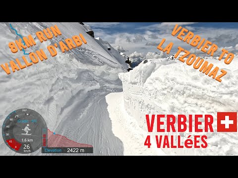 [4K] Skiing 8km Verbier to La Tzoumaz via Vallon d'Arbi, 4Vallées Valais Switzerland, GoPro HERO11