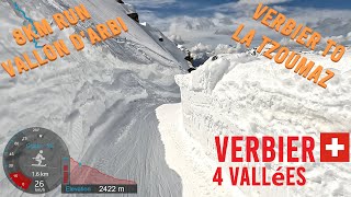 [4K] Skiing 8km Verbier to La Tzoumaz via Vallon d'Arbi, 4Vallées Valais Switzerland, GoPro HERO11