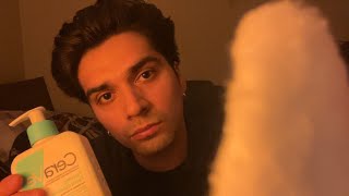 ASMR Getting you ready for sleep (Personal attention, skincare, hand movements, whispered)