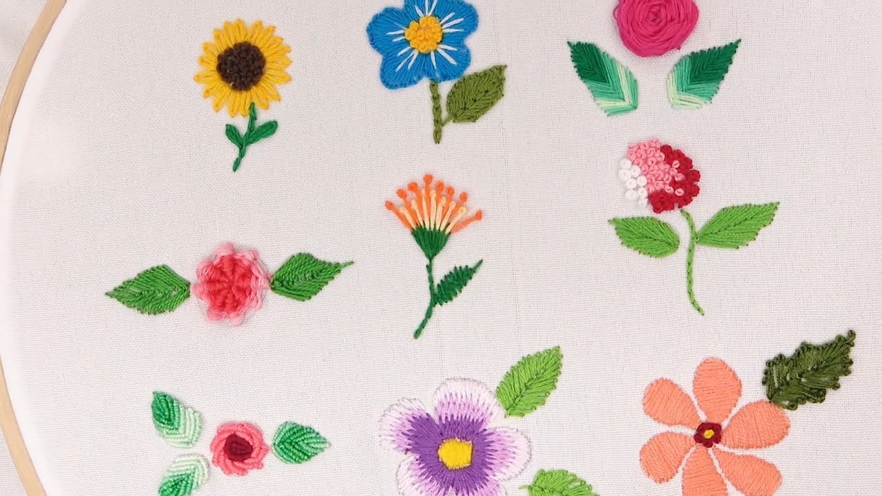 pómulo Auto Definitivo Embroidery for Beginners: 9 Flowers Embroidered with Threads - YouTube