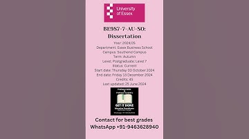 University of Essex - Dissertation Help - Contact 9463628940 #essexuniversity #dissertationhelp