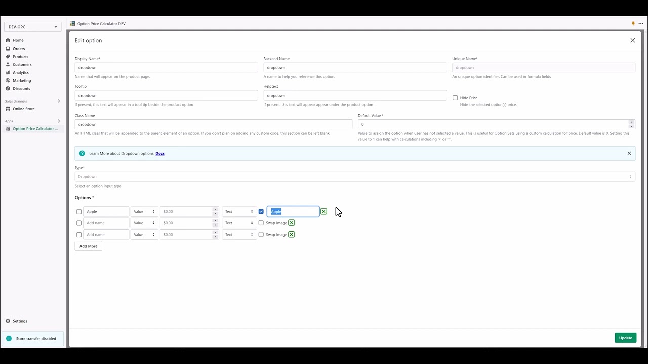 Option Price Calculator - Dropdown