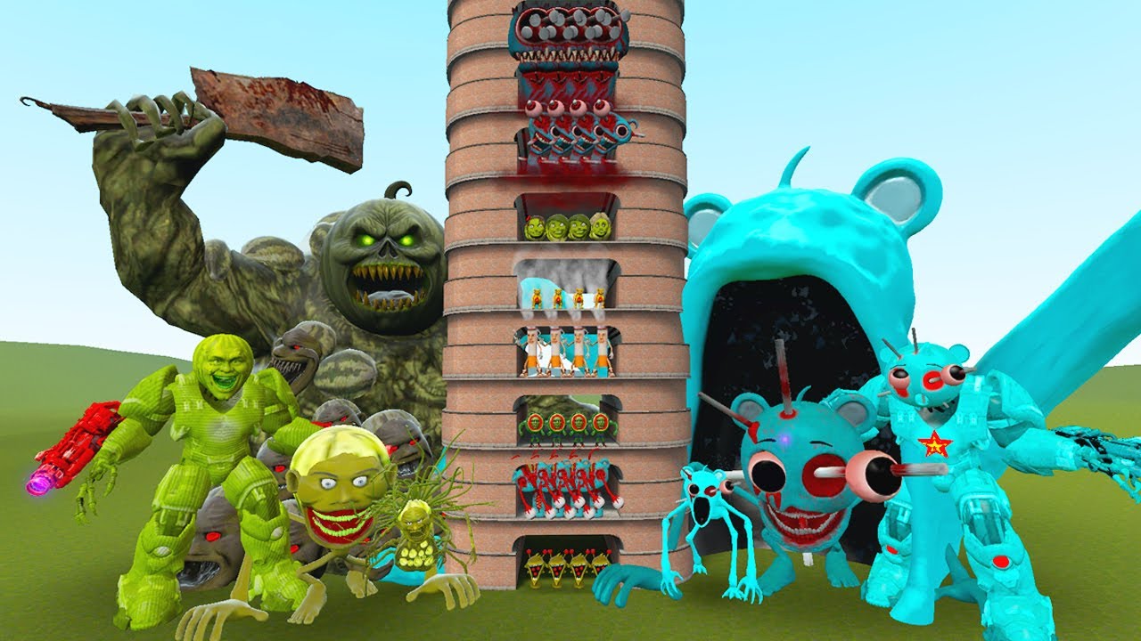 TALLGRASS LITTLE TO BIG ALL LIN GANG MELON FAMILY VS ALL SKY BLUE SPRUNKI PHASES 1 - 10 in GMod !