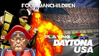 Four Manchildren Playing Daytona USA
