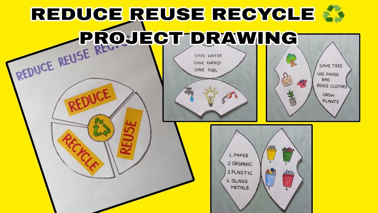 Three R Project reduce reuse recycle ♻️ project drawing / how to draw reduce reuse ...