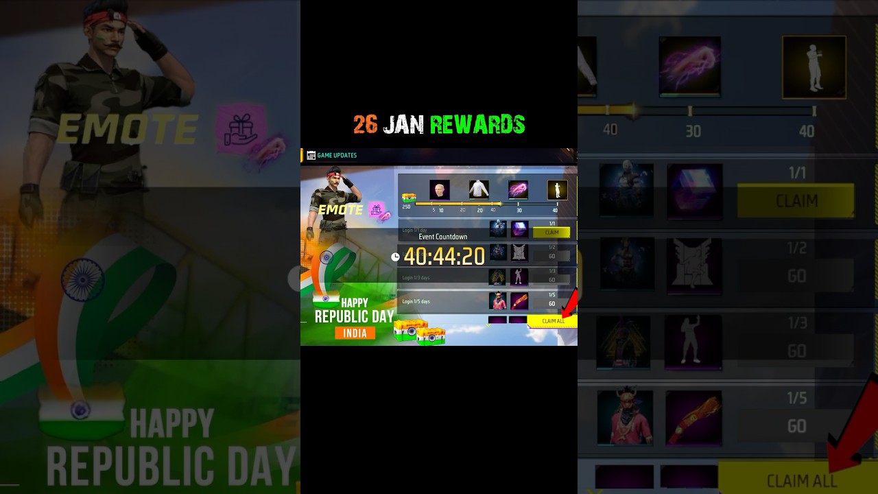 26 JAN REWARDS 🇮🇳 FREE FIRE EVENT |