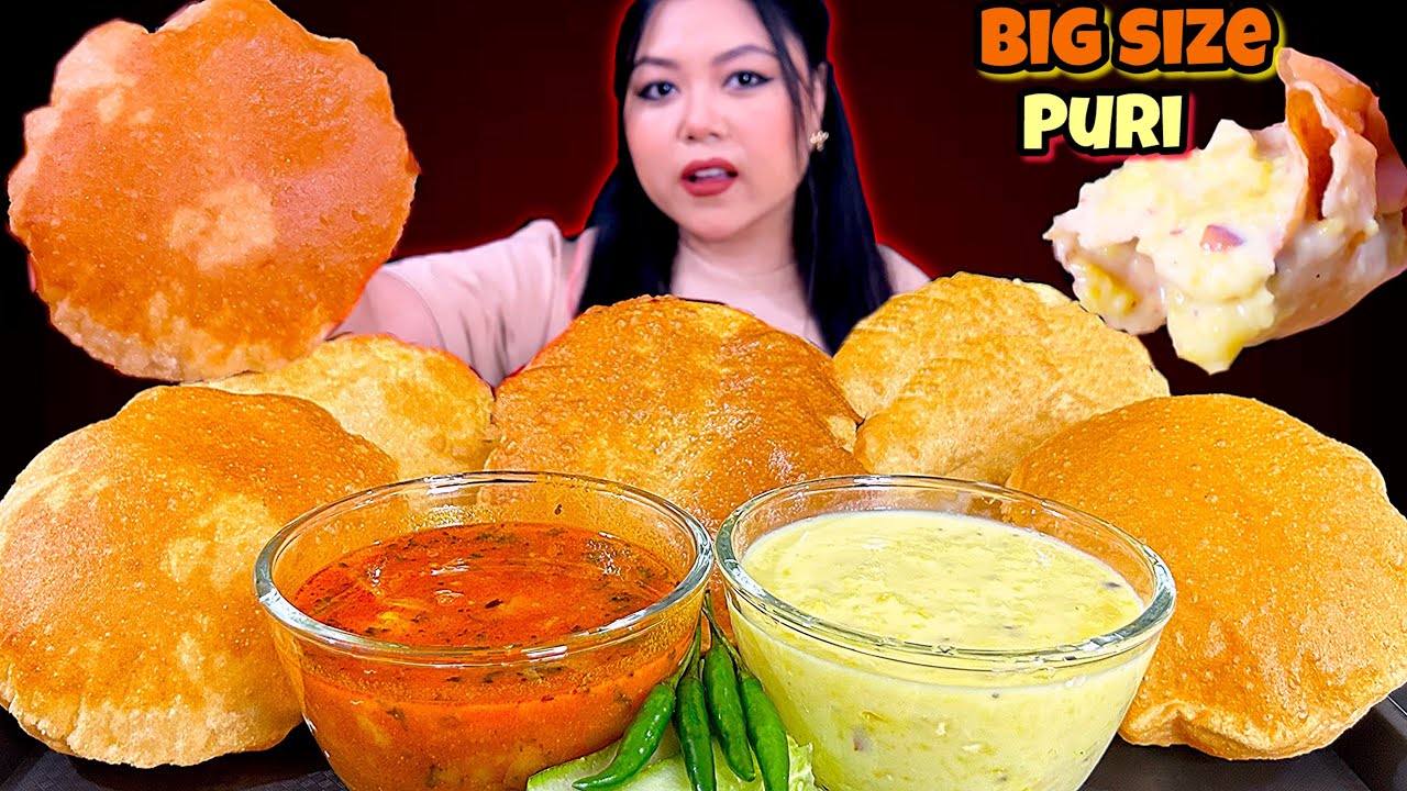 EATING BIG SIZE PURI WITH ALOO TAMATAR SABJI & KHEER | ASMR EATING | MUKBANG | BIG BITES